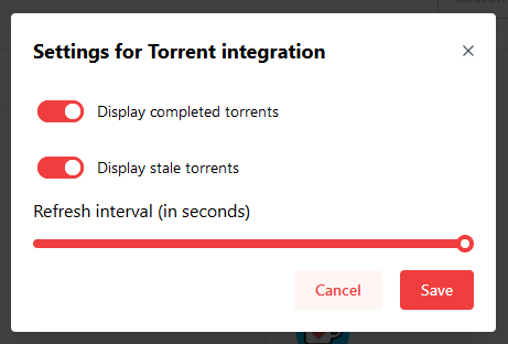 configuration of the torrent widget